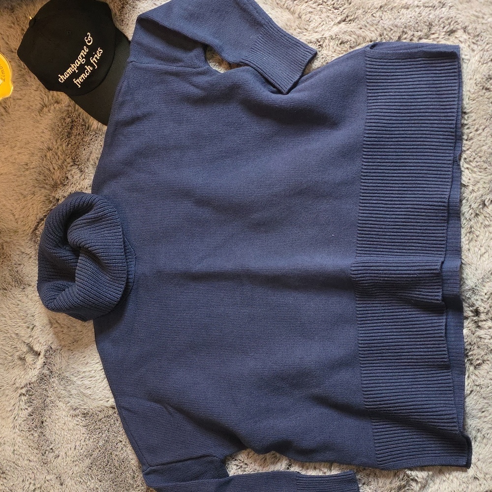 Loft oversized blue  knit Turtle Neck Cotton Blend sweater size M